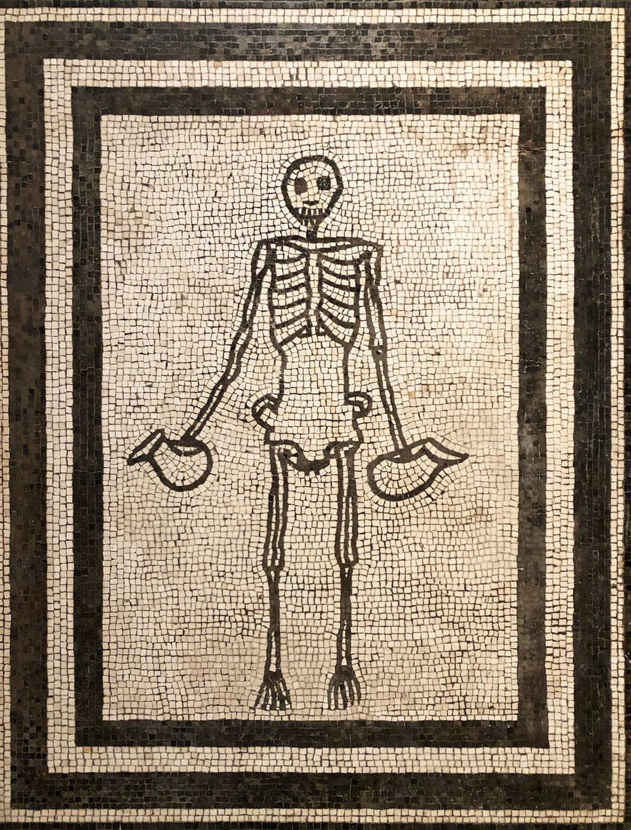 archaeologyart's tweet photo. Roman Mosaic of a Skeleton Holding Wine Jugs, 1st Century AD. Photograph by Marie-Lan Nguyen/Wikimedia Commons. https://t.co/5W2lHk1wri