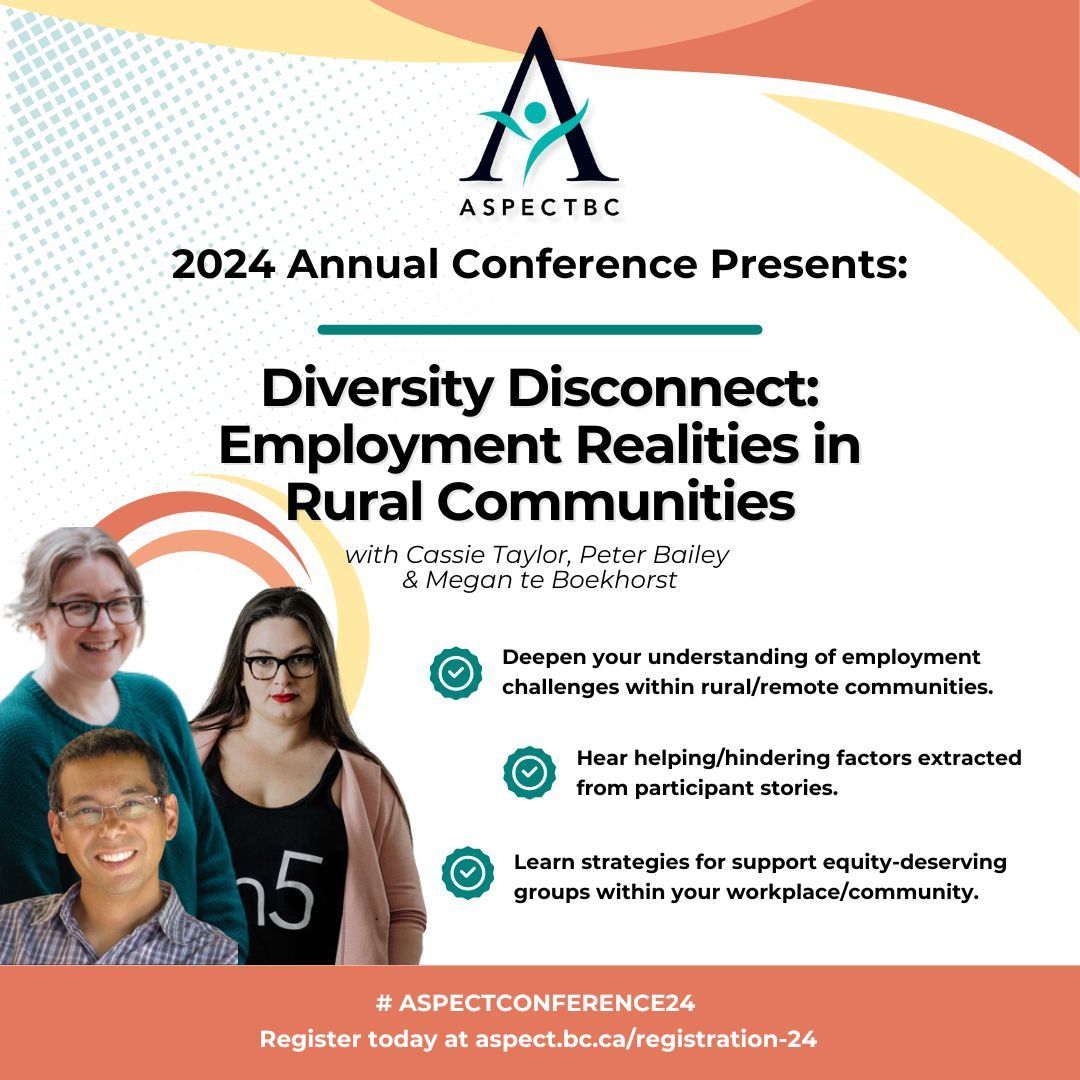 ASPECT (@aspectbc) on Twitter photo Presentation Spotlight: Diversity Disconnect: Employment Realities in Rural Communities. Join <a href="/FreeReinHope/">Free Rein Associates</a> and <a href="/LifeStrategies_/">Life Strategies Ltd.</a> at #ASPECTconference24. Head to our website to learn more about this session and register for the conference today—don’t miss out! Presentation Spotlight: Diversity Disconnect: Employment Realities in Rural Communities. Join <a href="/FreeReinHope/">Free Rein Associates</a> and <a href="/LifeStrategies_/">Life Strategies Ltd.</a> at #ASPECTconference24. Head to our website to learn more about this session and register for the conference today—don’t miss out!