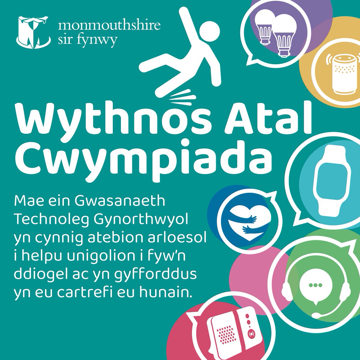 Rydyn yn falch o gefnogi Wythnos Atal Cwympiadau – rhwng 23ain a’r 27ain Medi.

Gall ein gwasanaeth Technoleg Gynorthwyol gynnig atebion arloesol i helpu pobl i fyw’n ddiogel ac yn gyfforddus yn eu cartrefi eu hunain.

ℹ️ monmouthshire.gov.uk/cy/2024/09/cyn…

#FallsPreventionAwarenessWeek
