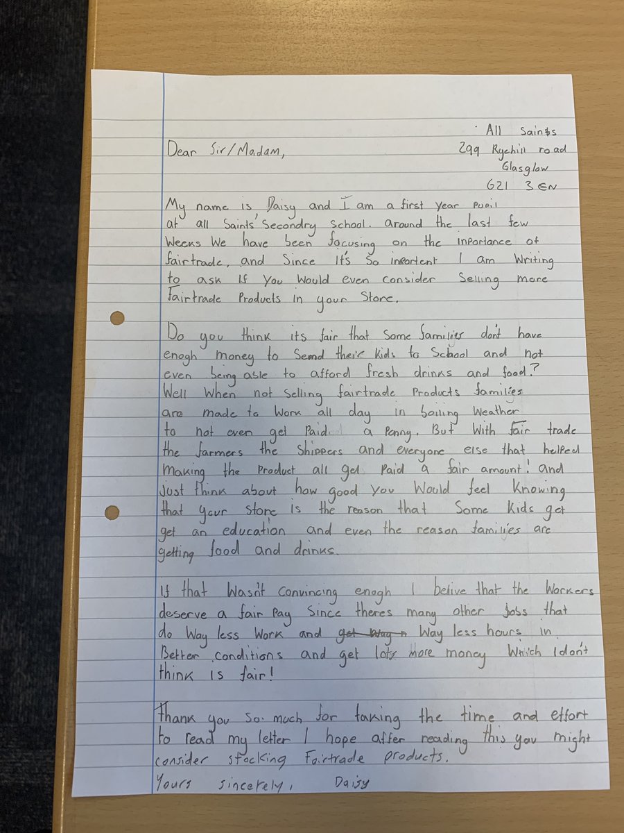 AllSaintsSecEnglish (@allsaintsseceng) on Twitter photo And some more persuasive letters from S1 <a href="/allsaintsrcsec/">All Saints' RC Secondary</a> <a href="/FairtradeUKEd/">Fairtrade UK Education</a> These are amazing! And some more persuasive letters from S1 <a href="/allsaintsrcsec/">All Saints' RC Secondary</a> <a href="/FairtradeUKEd/">Fairtrade UK Education</a> These are amazing!