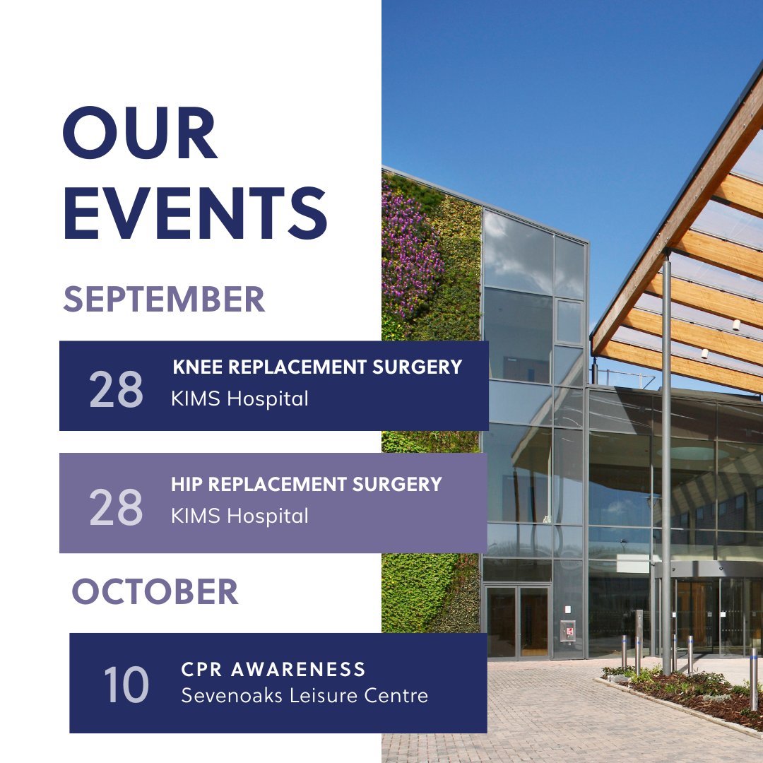 KIMShospital's tweet image. 🚨 Don't miss out! There's still time to sign up for our upcoming events:
🏃‍♂️ 28th September: Knee Replacement Surgery
🦵 28th September: Hip Replacement Surgery
❤️ 10th October: CPR Awareness
Secure your spot today 👉 kims.org.uk/events
#HealthcareEvents  #CPRAwareness