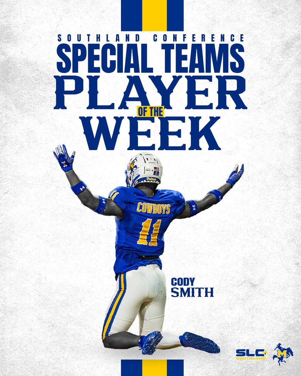 A blocked punt, that turned into a TD🔥

Your <a href="/SouthlandSports/">Southland Conference</a> week four, Special Teams player of the week! 

#GeauxPokes | #WeDat