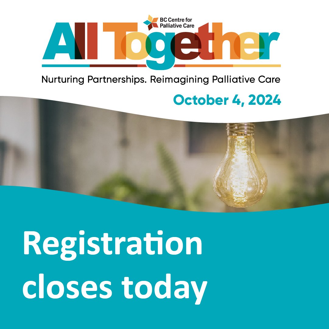 BCC4PC's tweet image. Registration for #AllTogether2024 closes today at midnight.

Community leaders, volunteers, #HCAs, #Clinicians, #Researchers, and dedicated frontline workers come together to equip yourselves with the most effective #PalliativeCare practices.

Register: ccevent2024.bc-cpc.ca