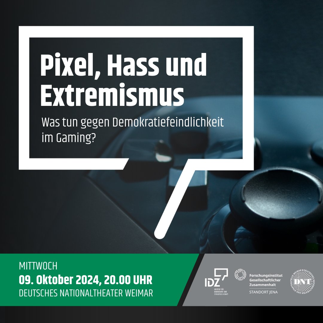IDZ (@idz_jena) on Twitter photo Spieleplattformen sollten ursprünglich nur der Unterhaltung dienen. Aber immer häufiger werden sie von extremistischen Gruppen genutzt. Hierüber sprechen wir mit @stschoelzel, <a href="/Lilischote/">Lilischote 🏳️⚧️</a> & <a href="/DerHeida/">Matthias Heider</a> im kommenden @dntweimar-Foyergespräch: idz-jena.de/vadet/pixel-ha….
<a href="/fgz_risc/">Forschungsinstitut Gesellschaftlicher Zusammenhalt</a> Spieleplattformen sollten ursprünglich nur der Unterhaltung dienen. Aber immer häufiger werden sie von extremistischen Gruppen genutzt. Hierüber sprechen wir mit @stschoelzel, <a href="/Lilischote/">Lilischote 🏳️⚧️</a> & <a href="/DerHeida/">Matthias Heider</a> im kommenden @dntweimar-Foyergespräch: idz-jena.de/vadet/pixel-ha….
<a href="/fgz_risc/">Forschungsinstitut Gesellschaftlicher Zusammenhalt</a>