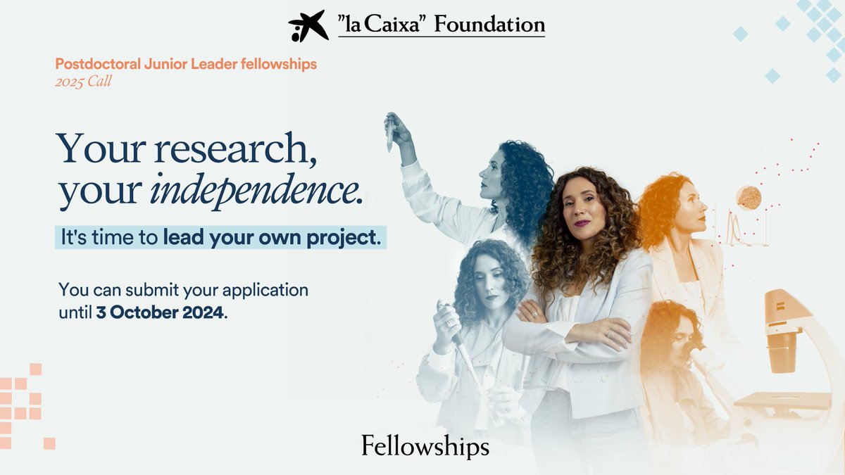 ISGLOBALorg's tweet image. 📣 Do you want to lead your own research?

👉The @FundlaCaixa is now accepting applications for its annual call for postdoctoral Junior Leader #fellowships, aimed at researchers of any nationality who wish to lead projects in #STEM disciplines in Spain or Portugal.

🗓️ Submit