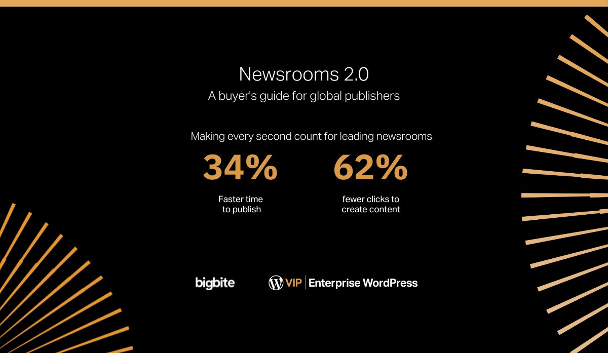 For global news orgs! Our new guide Newsrooms 2.0 explores how the WordPress VIP infrastructure effortlessly scales to handle massive traffic spikes, ensuring content remains fast and secure—at all times #EnterpriseWordPress #WordPressForMedia <a href="/BigBite/">Big Bite</a> okt.to/RAeXI3