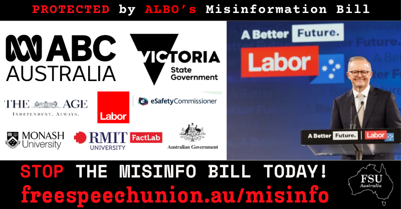 FSUofAustralia's tweet photo. Look at who is protected from Albo's Mis/Dis/Info Bill!

Think that this isn't fair dinkum? Then please tell the Senate today: https://t.co/H54dSzOpH7

(But please hurry, Albo has only given you a few days!)