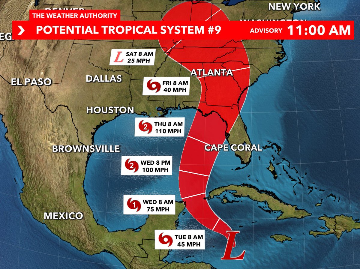 #BREAKING: First cone is out calling for a near major hurricane to make landfall in Florida on Thursday. Highest current probability for landfall is either the Big Bend or Panhandle, but that isn't set in stone just yet. Next name is #Helene. Stick with @WINKNews for the latest.
