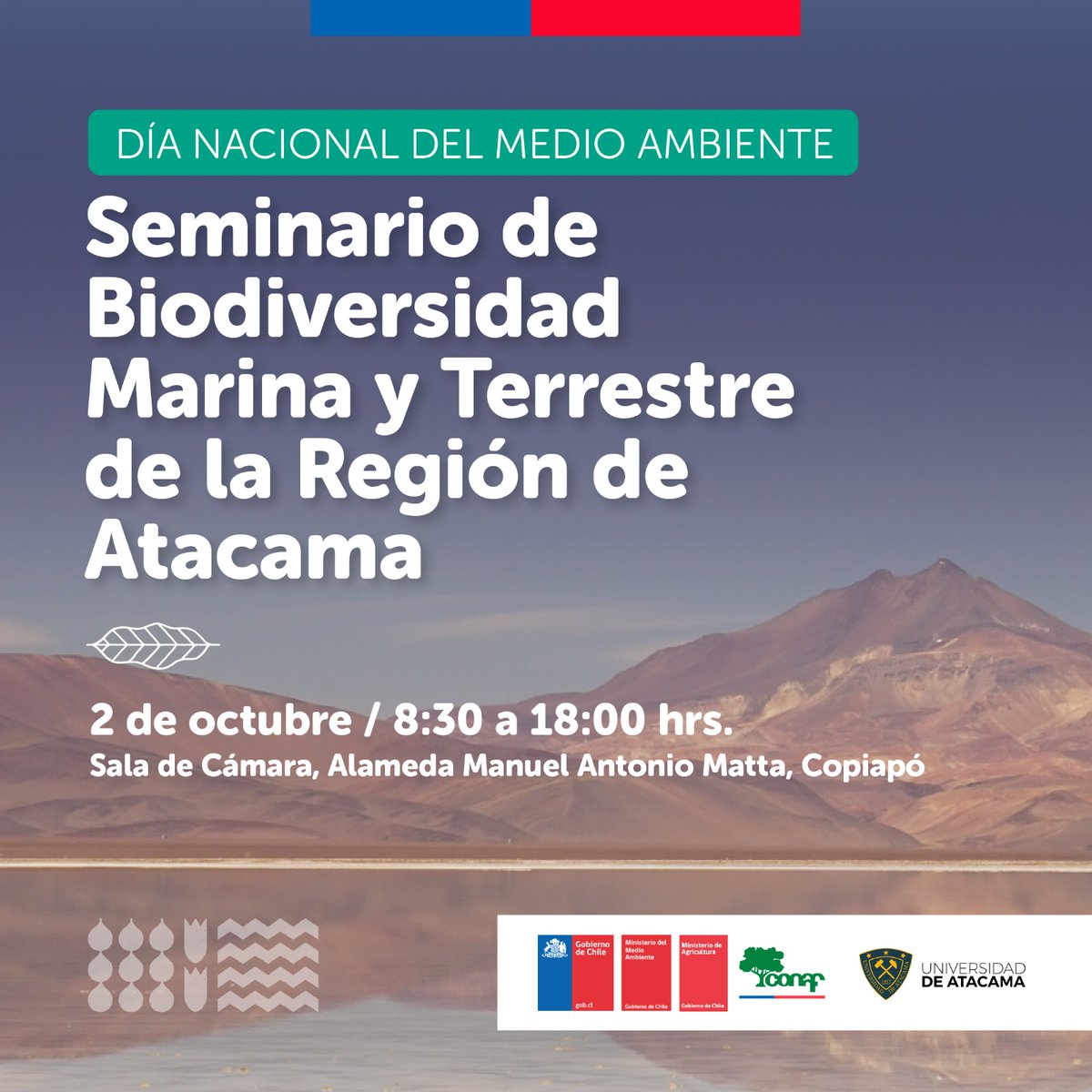 CIC-UDA (@cic_uda_oficial) on Twitter photo El miércoles 2 de octubre, en el marco del Día Nacional del Medio Ambiente, se realizará el seminario de "Biodiversidad Marina y Terrestre de la Región de Atacama" Donde expondrá la Dra. Solange Vargas investigadora de la Fac. de Cs. Naturales de la <a href="/UAtacama/">Universidad de Atacama</a>. <a href="/VripUda/">Vicerrectoría de Investigación y Postgrado UDA</a> <a href="/CtciNorte/">Seremi CTCI Macrozona Norte</a> El miércoles 2 de octubre, en el marco del Día Nacional del Medio Ambiente, se realizará el seminario de "Biodiversidad Marina y Terrestre de la Región de Atacama" Donde expondrá la Dra. Solange Vargas investigadora de la Fac. de Cs. Naturales de la <a href="/UAtacama/">Universidad de Atacama</a>. <a href="/VripUda/">Vicerrectoría de Investigación y Postgrado UDA</a> <a href="/CtciNorte/">Seremi CTCI Macrozona Norte</a>