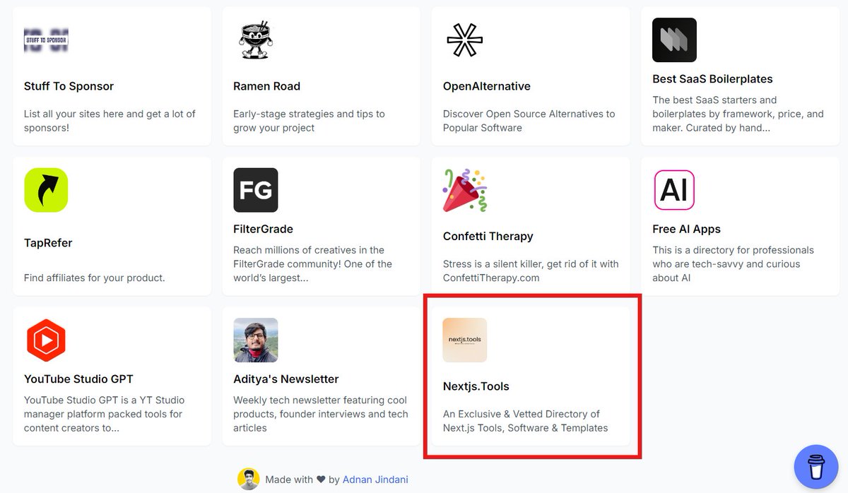 Adnan_Jindani's tweet image. @nextjstools by @heyrahat is now listed on StuffToSponsor.com! 🔥🔥🔥

#buildinpublic