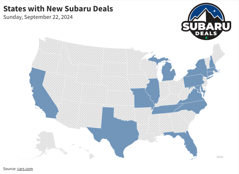 Hallicious's tweet photo. These states have the best deals on new Subarus this week. Week over week new car inventory rose +2.5% with the #Boston, MA and #Utica, NY markets having 27% of the best priced new Subarus in the country. #savings #deals #outdoors #AdventureAwaits https://t.co/Wg2bMeaEpq