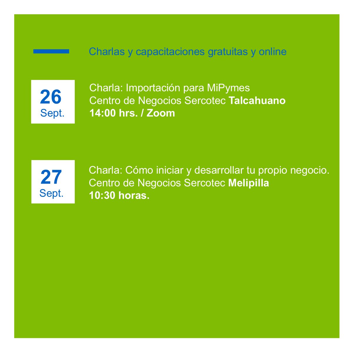 CodesserC's tweet image. #CodesserInforma
Revisa aquí las actividades #gratuitas y #online en los Centros de Negocios Sercotec operados por #Codesser. 
¡Apoyando a las pymes!