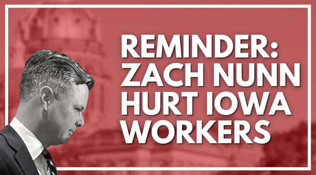 ajjonesrox's tweet photo. REMINDER: Nunn was one of the MAGA legislators that took away Iowans’ collective bargaining rights in 2017. That’s why we must hold him accountable this #SolidaritySeptember &amp; beyond. https://t.co/36xBuRmd4y