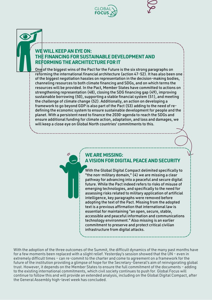 globaltfokus's tweet photo. We have a🇺🇳pact.
Find our brief analysis of #PactforTheFuture.
We´re still attending #SummitofTheFuture #UNGA79 and bringing messages about #civilsociety´s 🔑role in the conversations on the future of multilateralism &amp; implementation of #PactforTheFuture.

https://t.co/PeVGZrvP6l https://t.co/LQq59FHr9H