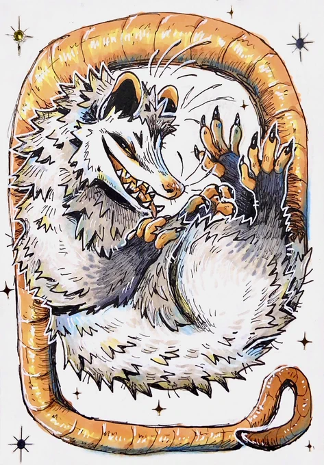 Having fun with traditional mediums again! Opossum  (Micron pen, Copic Marker, Paint pen) 