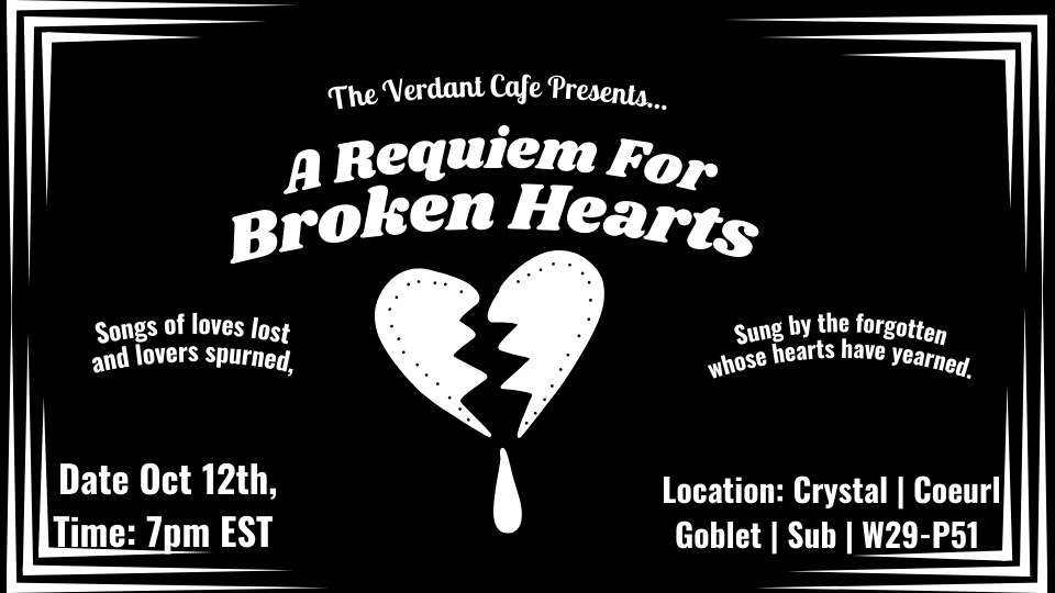 Verdant_Cafe's tweet photo. Let's get this spooky season started with some songs &amp; dances from lost loved ones going. Join us at Verdant Cafe for some music, dancing, food, and drinks. 

Feel free to share and retweet!! ♡

Date: Oct 12th 2024
Date Center: Crystal / Couerl 
Location: Goblet / Sub / W29-P51 https://t.co/gaTlbOYZk8