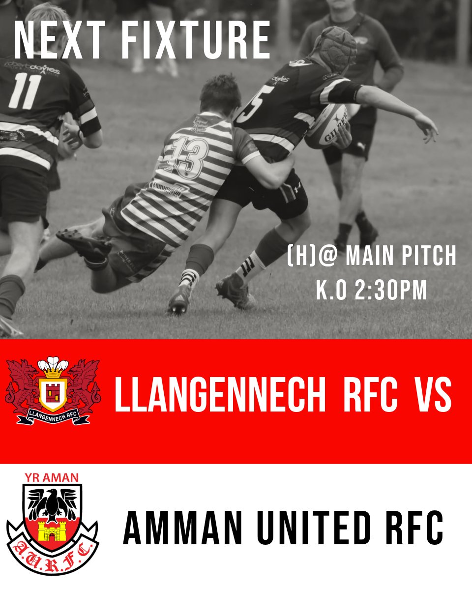 🔴⚫️⚪️ Next Fixture 🔴⚫️⚪️

Big first home game of the season! Come down and support the boys 🔴⚫️⚪️

🆚 <a href="/AmmanUnitedRFC/">Clwb Rygbi Yr Aman</a> Youth
🗓️September 28th
⏰2:30 PM
🏟️Home @ Main Pitch 

#youthrugbyrising #boisyllan🔴⚫️⚪️