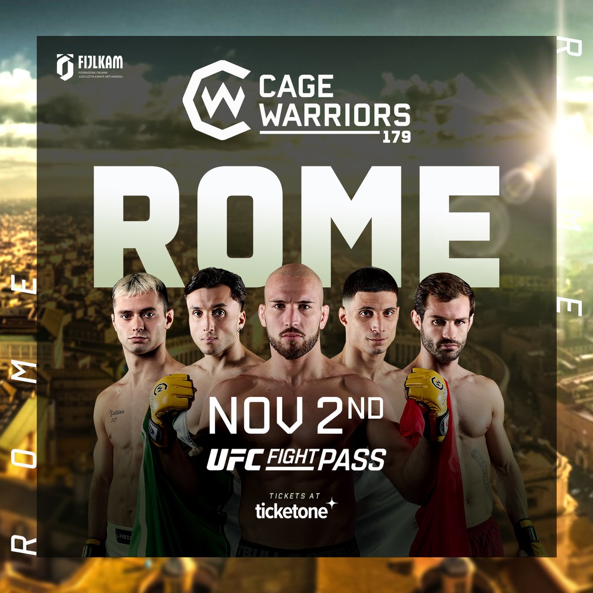 CageWarriors's tweet photo. We're Coming Rome 🇮🇹🫶

The wait is over! Europe’s leading MMA promotion returns on November 2nd for #CW179...

🎟️ Tickets on sale 𝗡𝗢𝗪: https://t.co/ot1MpDDwtm https://t.co/Qz4wva6RVW