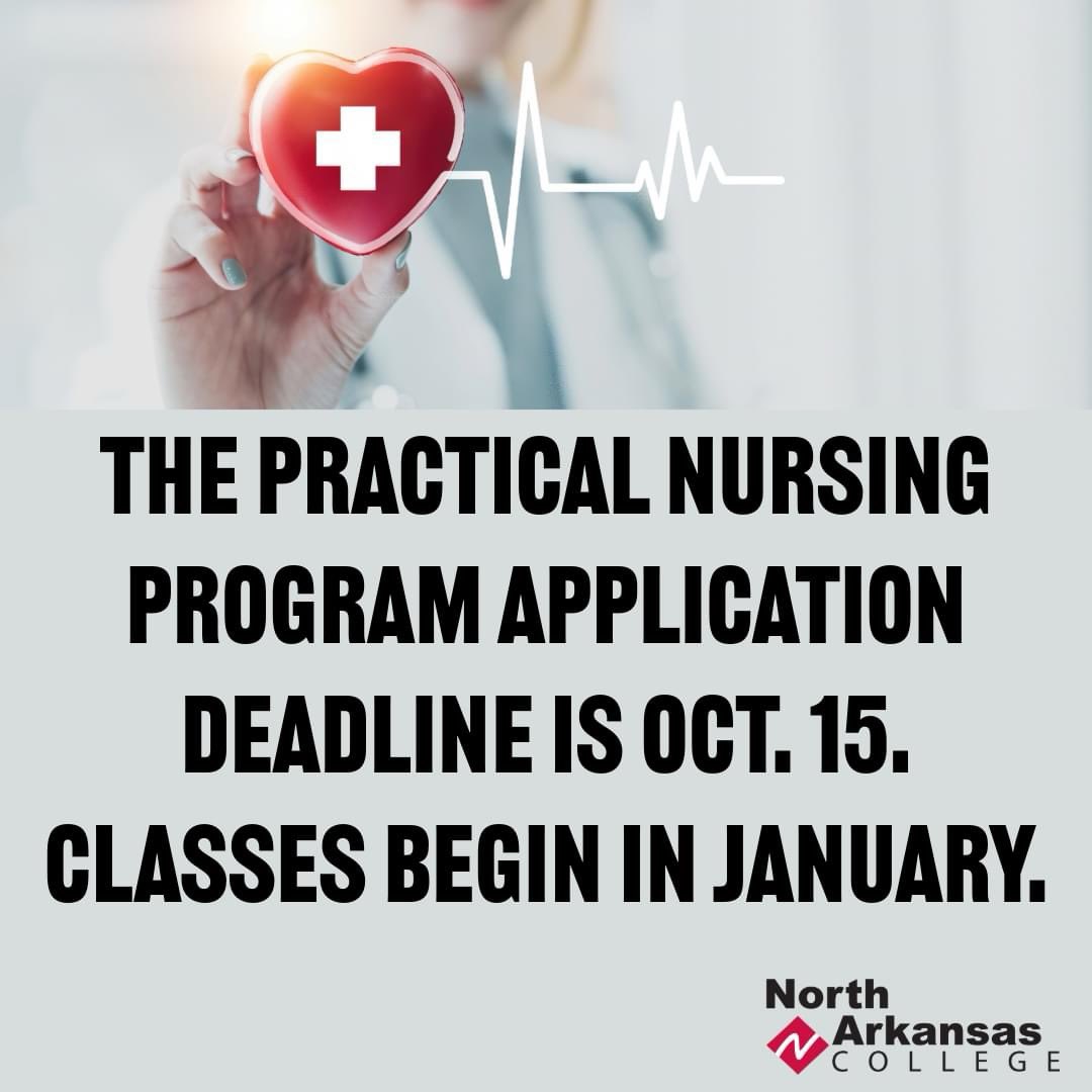 Northark (@northarktweets) on Twitter photo The PN deadline for the application is Oct. 15 for a January start. You must fill out a Northark application AND a Health Professions application. Call our recruiters at 870-391-3101 or 870-391-3102 or email them at recruitment@northark.edu, and they can help you. The PN deadline for the application is Oct. 15 for a January start. You must fill out a Northark application AND a Health Professions application. Call our recruiters at 870-391-3101 or 870-391-3102 or email them at recruitment@northark.edu, and they can help you.