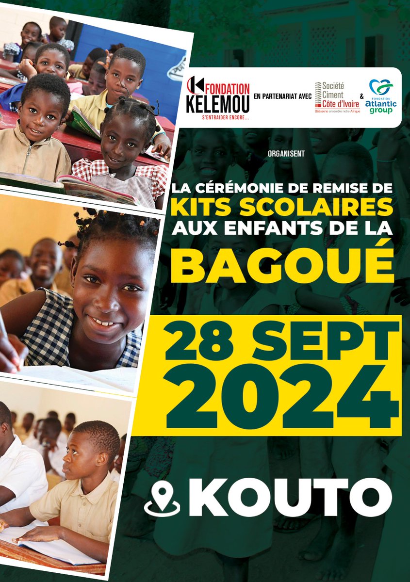 F_Kelemou's tweet photo. La SCCI en partenariat avec la @F_Kelemou et la Fondation Atlantique, offre des kits scolaires aux élèves de 17 écoles de Kouto. 🎒 

Rendez-vous le 28 septembre 2024 !

#Solidarité #ÉducationPourTous https://t.co/1J4Ty5Sxiv