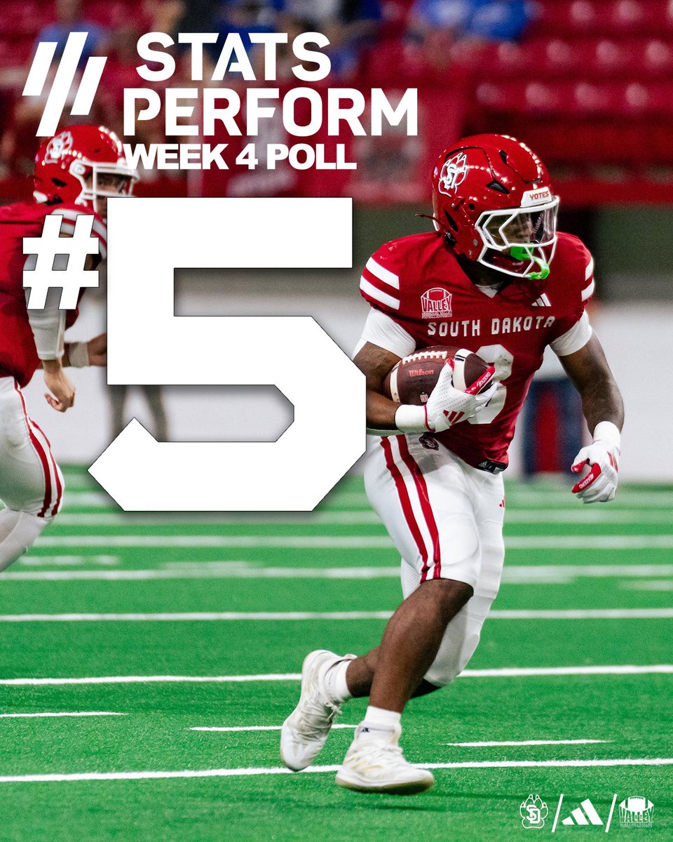 South Dakota Football (@sdcoyotesfb) on Twitter photo The Yotes back inside the top-5 heading into <a href="/ValleyFootball/">Valley Football</a> play!
No. 5⃣ - <a href="/WeAreAFCA/">AFCA</a>
No. 5⃣ - <a href="/OptaAnalystFCS/">FCS Football</a>
#GoYotes x #WeAreSouthDakota The Yotes back inside the top-5 heading into <a href="/ValleyFootball/">Valley Football</a> play!
No. 5⃣ - <a href="/WeAreAFCA/">AFCA</a>
No. 5⃣ - <a href="/OptaAnalystFCS/">FCS Football</a>
#GoYotes x #WeAreSouthDakota