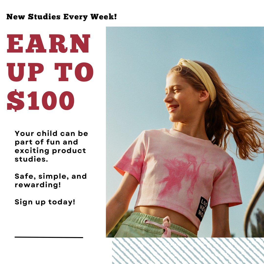 CPTLabs's tweet image. Hey Parents! You and your child can earn up to $100 by testing products! It’s safe, simple, and rewarding. New studies are available every week—don’t miss out! 📞 Call today to sign up! 866-619-3751 #ProductTesting #SafeAndFun #SignUpNow