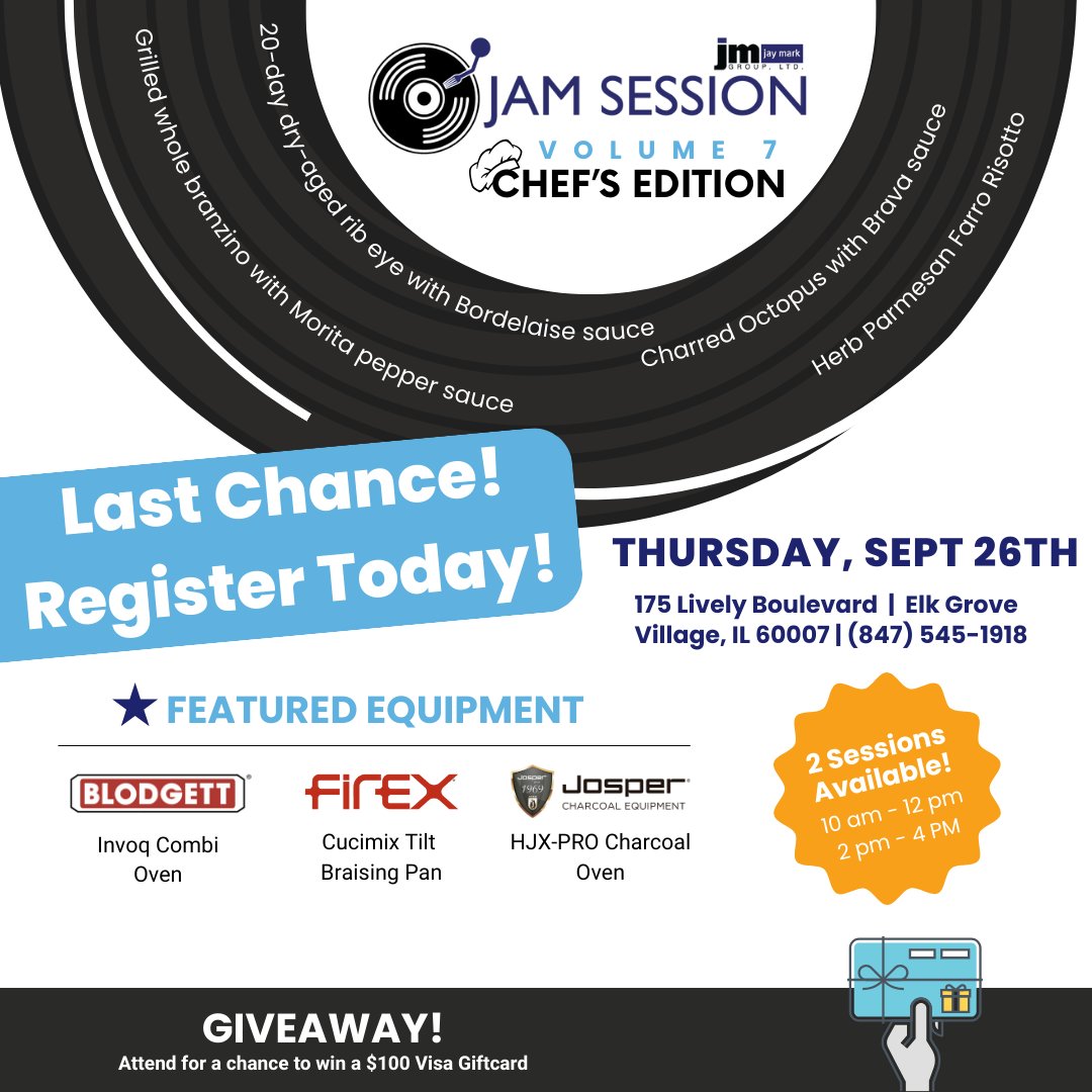 jaymarkgroup's tweet image. Last Chance! Our jam-packed Jam Session is happening THIS week!

Register NOW &amp;gt;&amp;gt; hubs.la/Q02MK0rP0

✨Event Details✨
When: Thursday, Sept 26th
Where: 175 Lively Boulevard, Elk Grove Village, IL 60007
Time: 10am-12pm &amp;amp; 2pm-4pm

#jaymark #livedemo #foodservice
