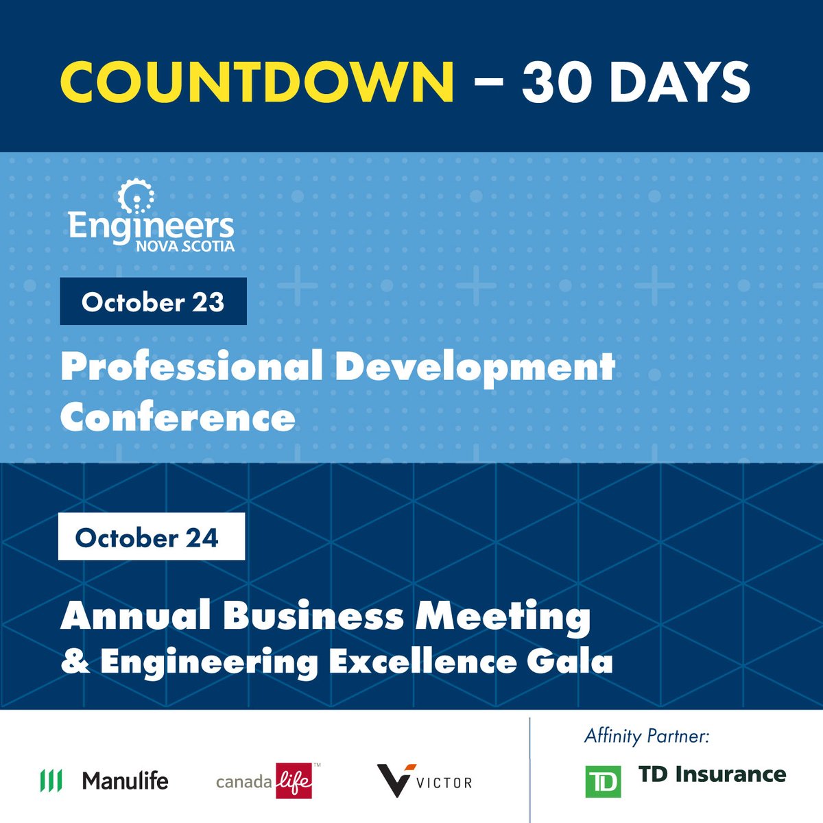EngineersNS's tweet image. The countdown is on! 
30 days to go!
Get ready to explore our dynamic session lineup and customize your day.
REGISTRATION DEADLINE: OCTOBER 11TH 
engineersnovascotia.ca/events/view/?e…
#EngConference #EngineeringEvents #ProfessionalEngineer