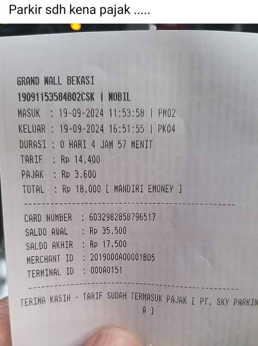 Negara sudah gila, parkir saja sudah kena pajak.😱😳🤦🏼‍♂️  Ini harus diviralkan agar masyarakat paham.... ☝️

Benarkah ini?? 👇😨