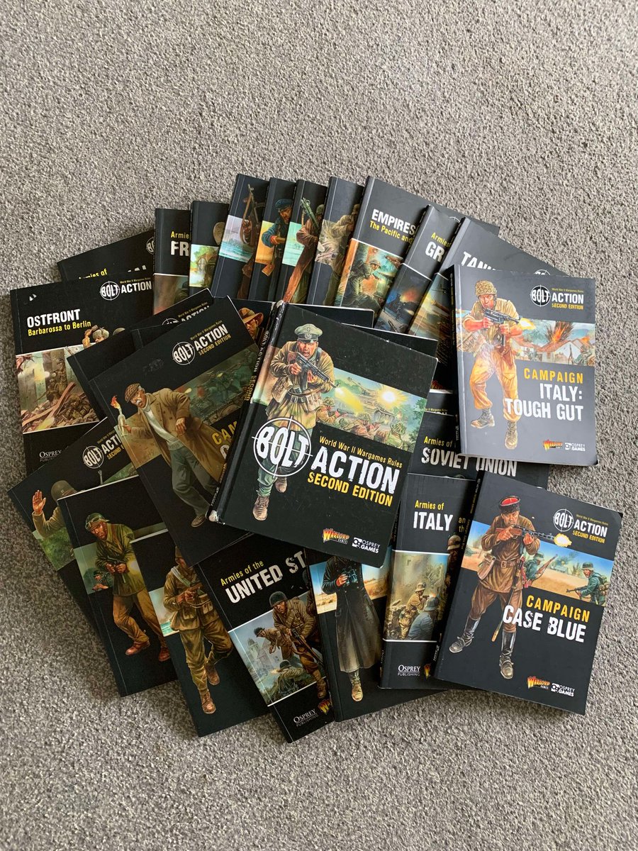 BrushWorkMinis's tweet photo. Bolt Action V2 sure did give us a lot of memories over all of these books!  What a huge pile!  Lets start again with V3 and i am sure that one rule book will grow a pile just as big!  #boltaction #warlordgames #28mm #v2 #v3 @WarlordGames 

https://t.co/VHIHnHKvhw https://t.co/Zm9v62N91N