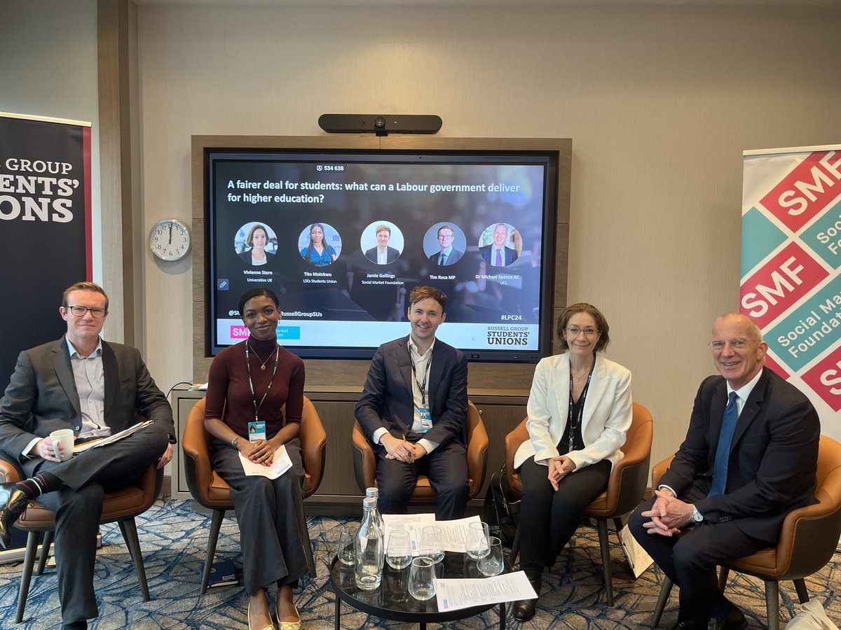 #LPC24👇 STARTING NOW👇
🧑‍🎓A fairer deal for students: what can a Labour government deliver for higher education?

Hear from: <a href="/viviennestern/">vivienne stern</a>, <a href="/Tim_Roca/">Tim Roca MP</a> MP, Tito Molokwu (<a href="/lsesu/">LSE Students' Union</a>), Dr <a href="/M_Spence_/">Mike Spence</a> and SMF’s <a href="/jamiegollings/">Jamie Gollings</a>

🧵Follow the thread!
Kindly supported by <a href="/RussellGroupSUs/">RussellGroupSUs</a>
