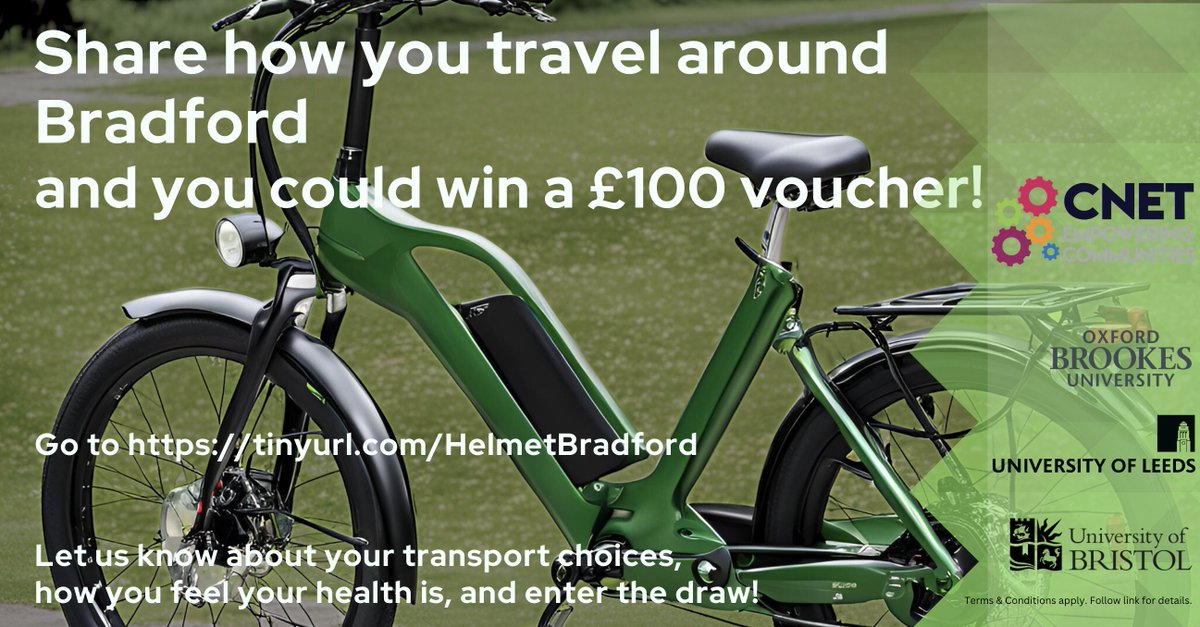 Hello #Bradford residents and commuters!

👩🏼‍💻Only 2 weeks left to complete your online survey and enter the Prize Draw for a £100 shopping voucher!

⏰ Survey closes Mon 7 October

tinyurl.com/HelmetBradford 👇🏽