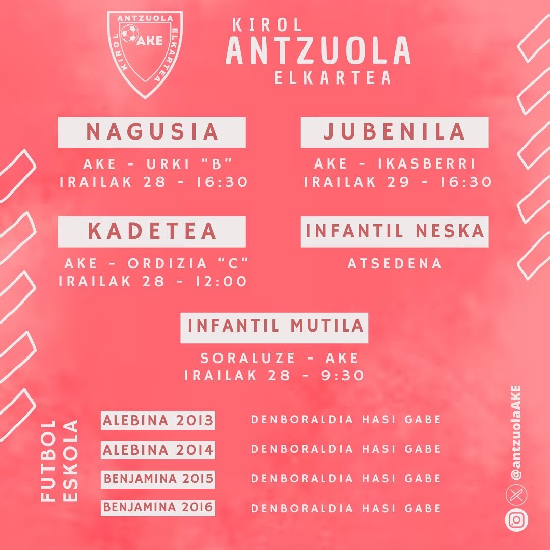 𝗞𝗔𝗜𝗫𝗢 𝟮𝟬𝟮𝟰/𝟮𝟬𝟮𝟱 

⚔️ Badator deboraldi berrixa. Aste honetan talde gehienak denboralixa hasiko dabe! 

Zorte on danei!!!

#antzuola