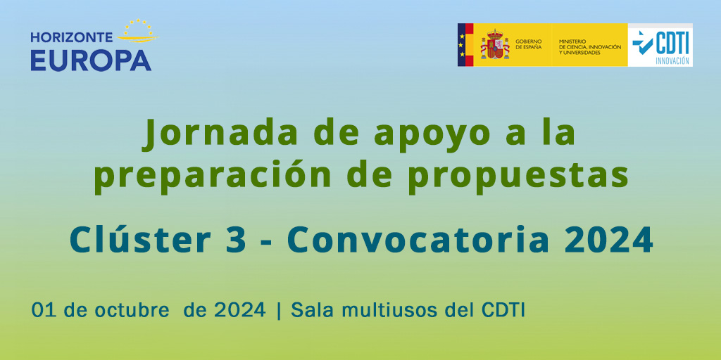 CDTI_innovacion's tweet image. ✍️Si estás preparando una propuesta para la convocatoria 2024 del #Clúster3 #SeguridadCivil de #HorizonteEuropa apúntate a la jornada de apoyo y solicita una reunión bilateral para revisar tu propuesta👇

🗓️1-OCT
📍Sala multiusos del @CDTI_innovacion 

ℹ️  acortar.link/U83V0M