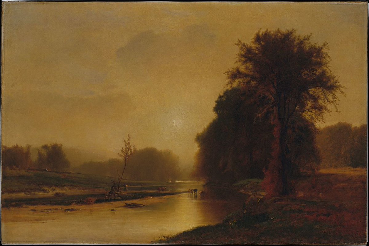 14. Autumn Meadows by George Inness (1869) Dark gold, deep red, burning ...