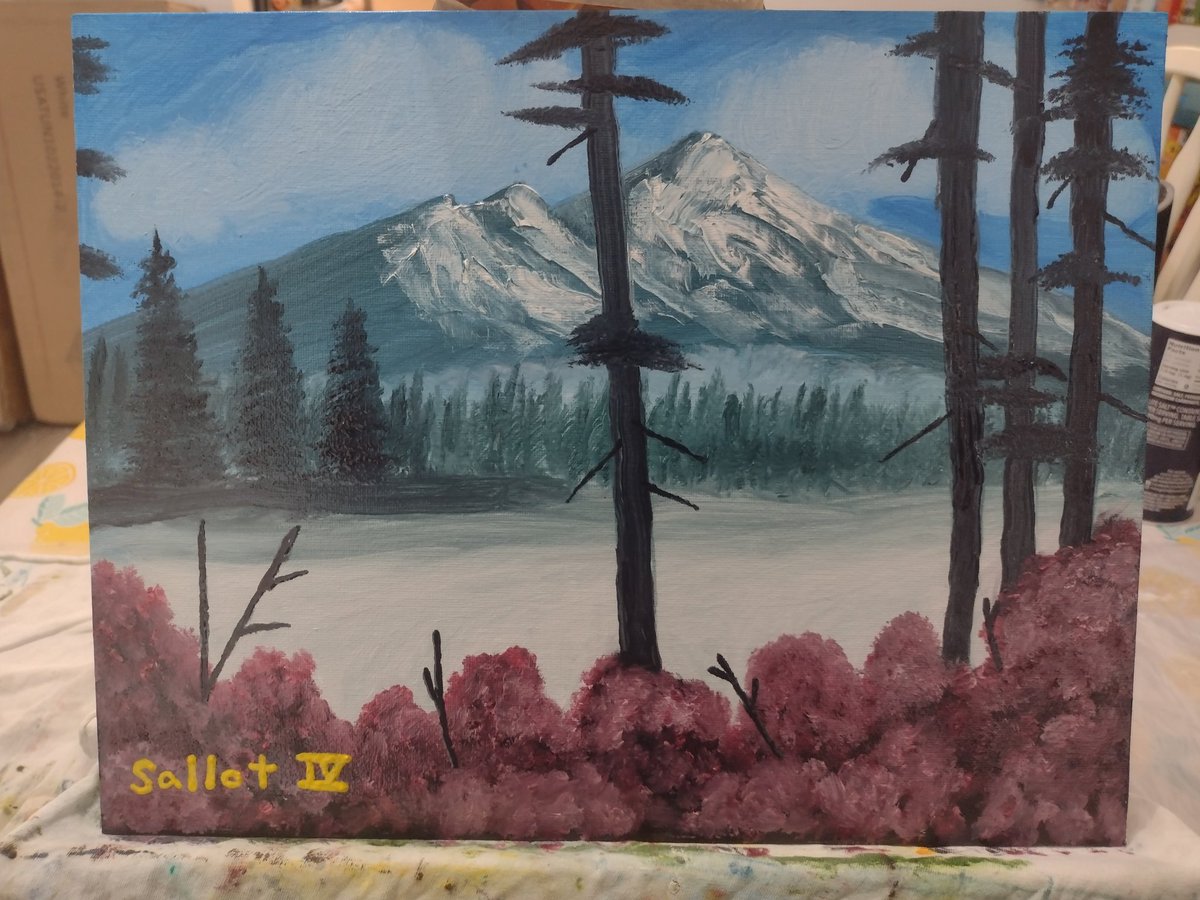 SallotIV's tweet image. @2InchBrush 
Here are the difference between these two painting pictures of "Mountain Blossoms", which is the one that #DanaJester usually paints.