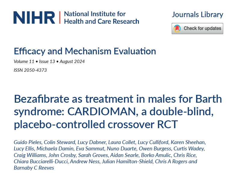 Children’s Health and Exercise Research Centre (@cherc_uoe) on Twitter photo It's been a long time coming but great 2 see r latest RCT published - CARDIOMAN trial for Bezafibrate treatment in males with Barth Syndrome a rare, life threatening X-linked recessive mitochondrial disorder of lipid metabolism <a href="/BarthSyndromeUK/">Barth Syndrome UK</a> -well done all participants🚴👏 It's been a long time coming but great 2 see r latest RCT published - CARDIOMAN trial for Bezafibrate treatment in males with Barth Syndrome a rare, life threatening X-linked recessive mitochondrial disorder of lipid metabolism <a href="/BarthSyndromeUK/">Barth Syndrome UK</a> -well done all participants🚴👏