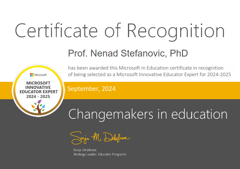 ProfStefanovic's tweet photo. I am honored to be selected as an MIE Expert, class of 2024/2025, by the @MicrosoftEDU, for the ninth  consecutive year. Always passionate and dedicated to empowering teaching and learning with technology.
#MIEFellow #MIEExpert #MIEMasterTrainer  #MicrosoftEDU #EducatorsInTech https://t.co/n2zY8OnYzN