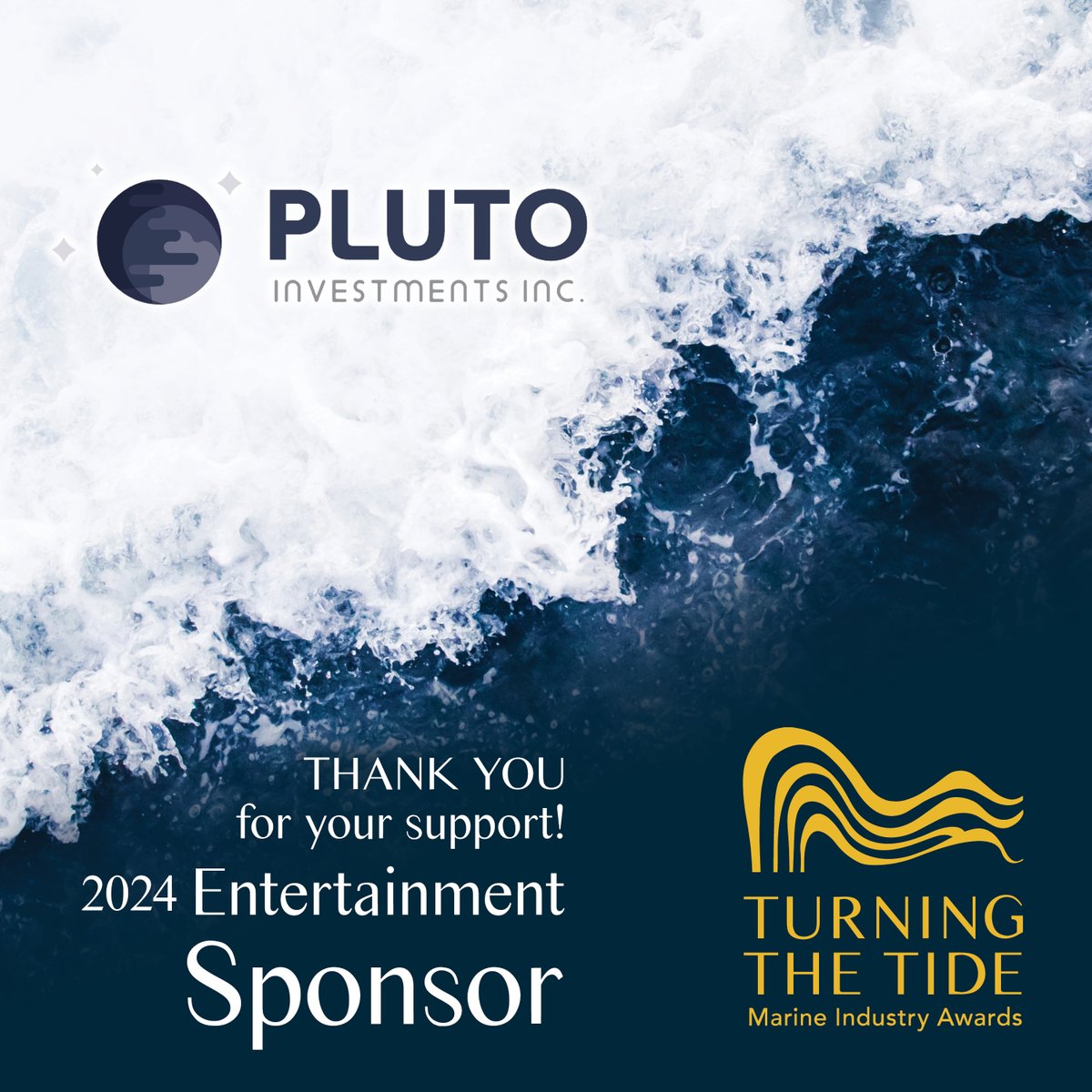 Thank you, Pluto Investments Inc., for supporting the 7th annual Turning the Tide Marine Industry Awards! Mark your calendars for September 28th to honour outstanding achievements and contributions. 🗓️ 😌

turningthetideawards.ca/event 

#TurningTheTide #ThankYou <a href="/PaulAntleNL/">Paul Antle</a>