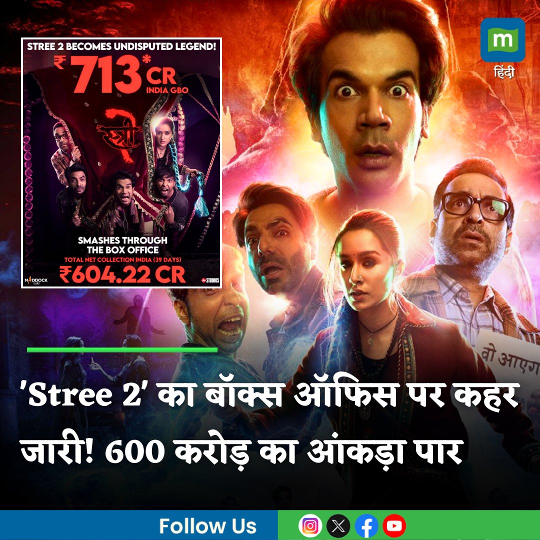 MoneycontrolH's tweet image. #Stree2Collection: 'स्त्री 2' का बॉक्स ऑफिस पर कहर जारी! 600 करोड़ रुपये का आंकड़ा पार, शाहरुख खान की 'जवान' को छोड़ा पीछे

hindi.moneycontrol.com/news/india/ent…

#Stree2 #boxofficecollection #entertainment #RajkummarRao #ShraddhaKapoor #moneycontrolhindi