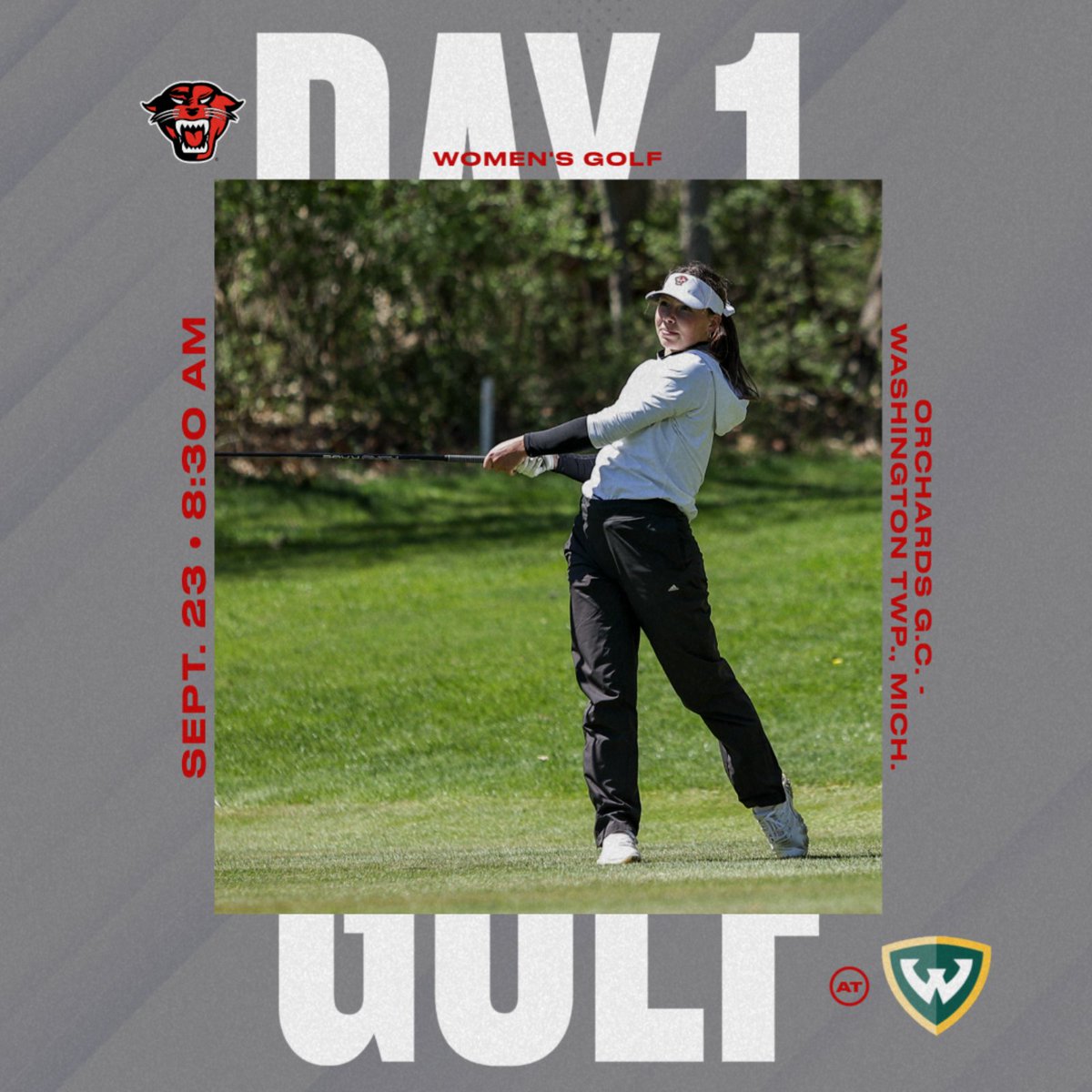 DUAthletics's tweet photo. Women's Golf competes at the Warrior Invitational on Monday morning. First tee times are set for 8:30 AM at Orchards G.C. in Washington Twp., Mich.
#DUGolf #DUPanthers #duwork
📊 https://t.co/yhelfvnhR6 https://t.co/nkeSdX1gD1