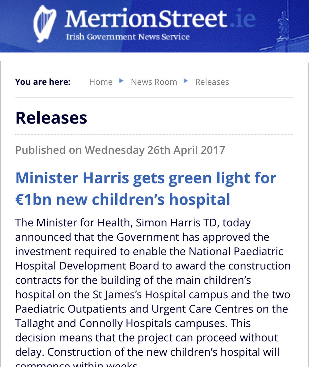 In 2017 Simon Harris was responsible for the curious contract signed for the NCH with BAM. The hospital was due to open in 2021. 

The question I think that’s worth asking is how was it that the then Minister Simon Harris tied tax payers into a contract that has resulted in at