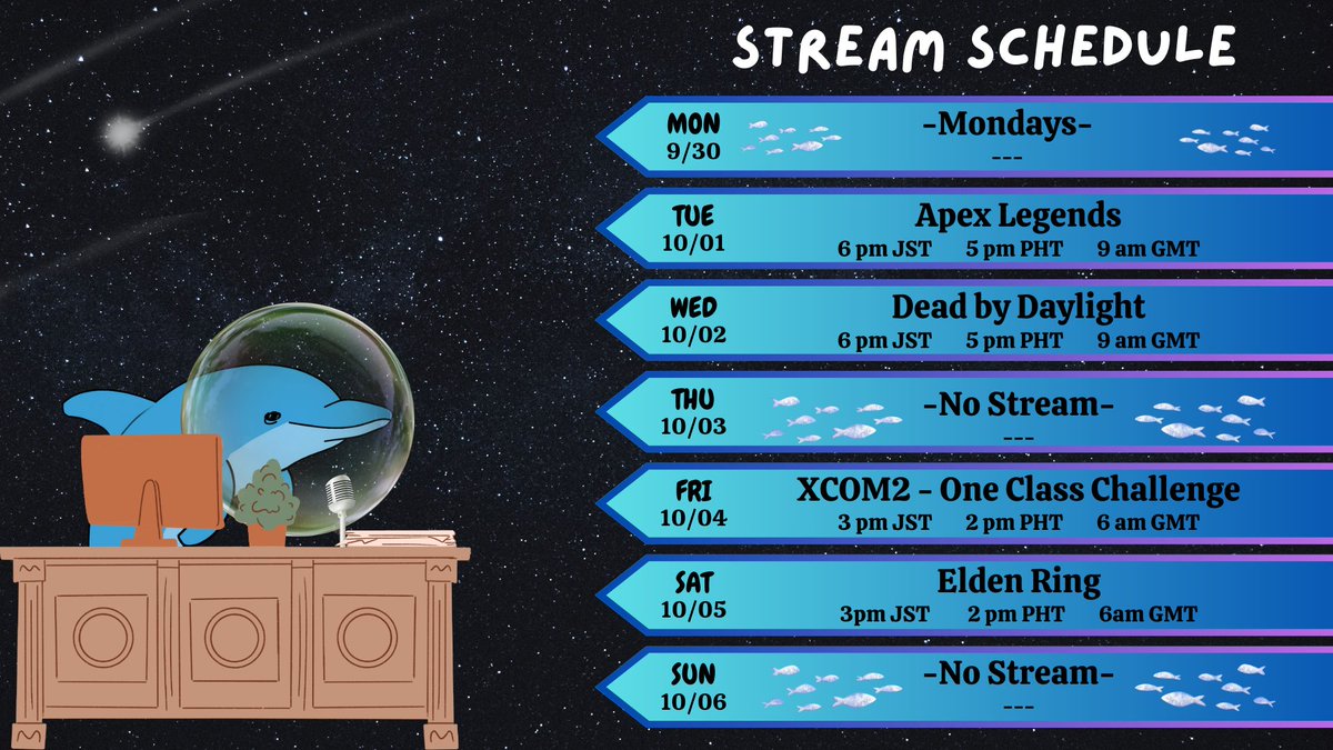 Stream Schedule 09/30 - 10/06

SpOOky Season Begins... 

Last week of school-free streaming...

Oh gawd... This is no bueno...

youtube.com/channel/UCrRyl…
