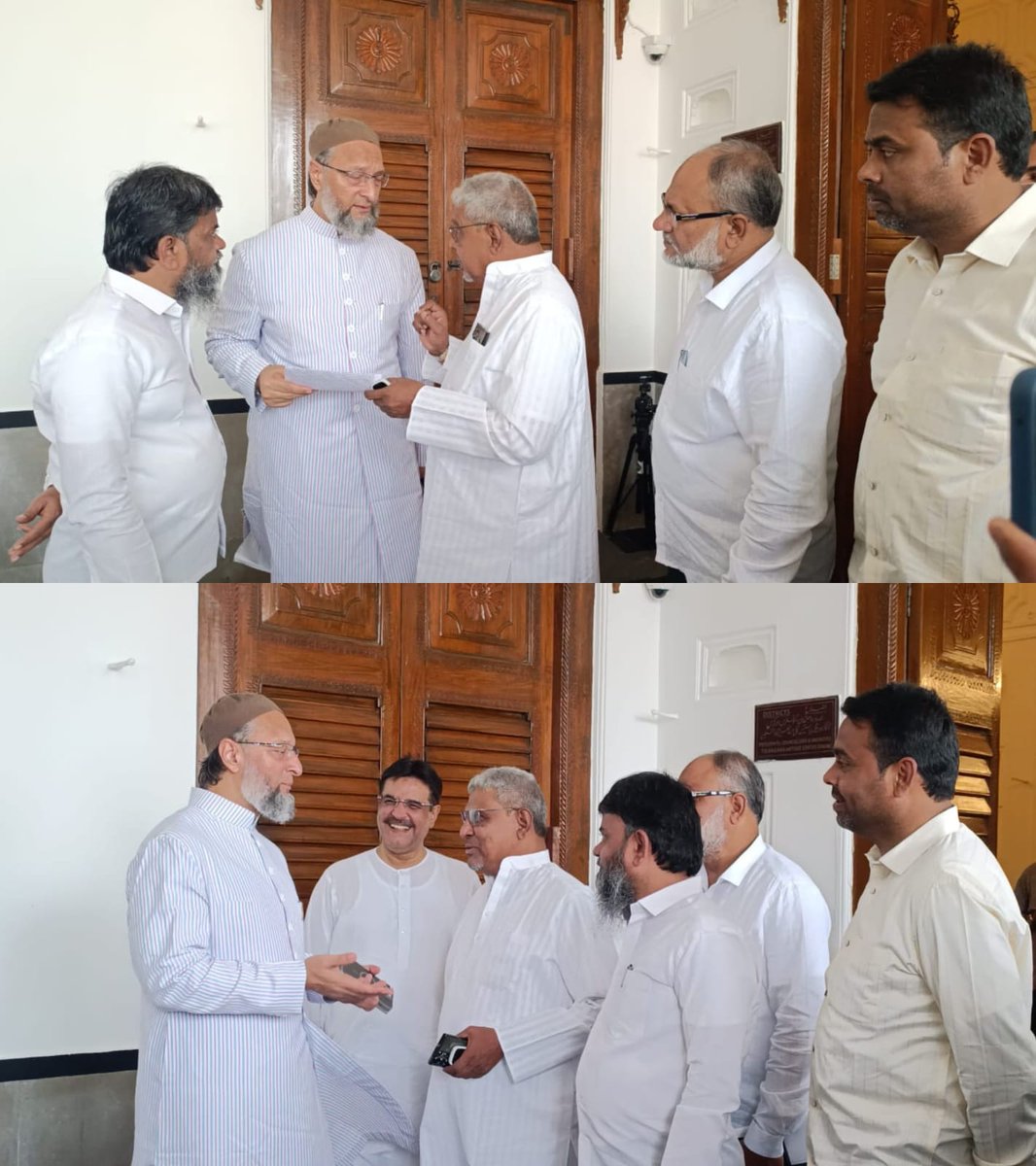 aimimnizamabad's tweet photo. @aimim_national Head Quarters Darussalam mein #BRS ke Senior leader wa Nizamabad Urban ke Ex Deputy Mayor Mir Majaz Ali, Md Fayazuddin ex waqf board dst president, Amar Farooq or BRS ke digar dusre rahnumaao'n ne Sadr-e-Majlis Barrister @asadowaisi Saab se mulaqaat ki (1/3) https://t.co/uK5lDM4I1I