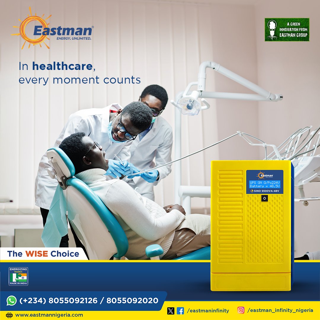 EastmanInfinity's tweet photo. Consistent power for consistent care with our 5500VA/48V inverter.

Eastman Nigeria
☎️ (+234) 8055092126 / 8055092020
🌐 https://t.co/0Fj0Da18J8
.
.
.
#Eastman #EastmanNigeria #TubularBatteries #HighKVAInverters #UninterruptedPower #TheWiseChoice https://t.co/EzBqSrccI1