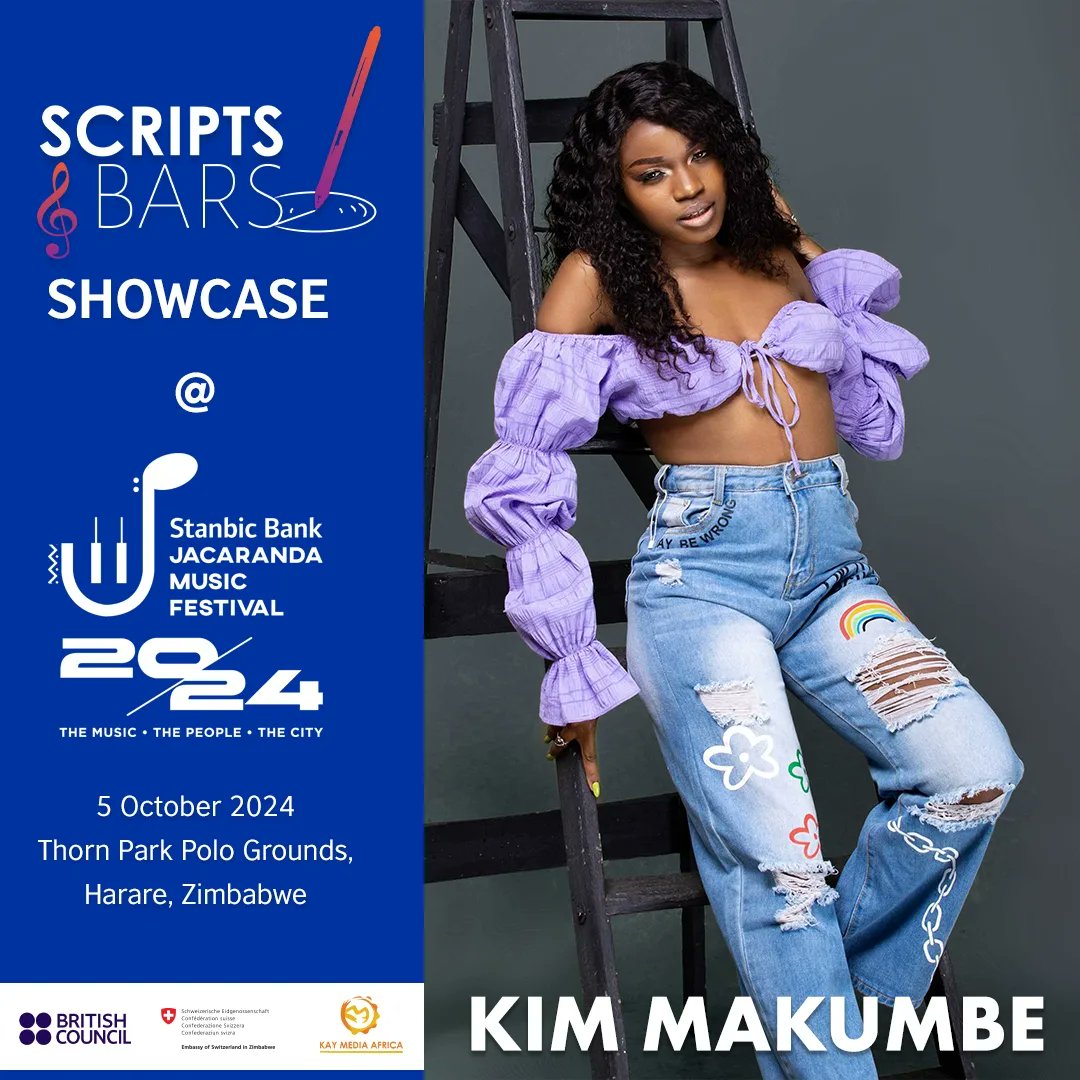 scriptsandbars's tweet image. We are thrilled to announce @KimMakumbe will be performing during the Scripts and Bars Showcase at the Stanbic Bank Jacaranda Music Festival on October 5, 2024, in Harare. 

@SouthernAfrArts @jacarandamusicf @kaymediaafrica

#SJMF2024 #ScriptsandBars #BritishCouncil #BCSSAArts