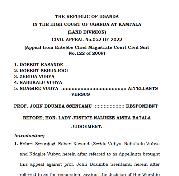 Lawpointuganda's tweet photo. LAND LAW. High Court Reaffirms Requirements for Lawful Occupants of Land

In a recent ruling, the High Court reaffirmed that for a person to claim lawful occupancy of a piece of land, they must prove—on a balance of probabilities—that they lawfully settled on the land. 

Referencing the decision in Prince Keefa Wasswa vs Joseph Kiyimba (H.C.C.S No. 482 of 2011), the Court emphasized that failure to provide sufficient evidence of lawful occupancy would result in the dismissal of the claim.

The Court further referenced Section 29(1) of the Land Act (as amended), which defines a "lawful occupant" as:

(a) A person occupying land under repealed laws such as:(i) The Busuulu and Envujjo Law of 1928,
(ii) The Toro Landlord and Tenant Law of 1937, and
(iii) The Ankole Landlord and Tenant Law of 1937;

(b) A person who entered the land with the consent of the registered owner, including purchasers;
(c) A person who had occupied land as a customary tenant but whose tenancy was not disclosed or compensated for when the registered owner acquired the leasehold certificate of title.

Case analysis 
In this case, the appellants claimed to be lawful occupants of a kibanja (a form of customary land holding), which they argued entitled them to the "first option" to purchase the land before it was offered to the respondent for sale.

However, upon reviewing the evidence, including the court's site visit (locus in quo), it became apparent that:

The land claimed by the appellants as their father's kibanja was distinct from the land purchased by the respondent.

During the site visit, the appellants failed to clearly identify the boundaries of the land they claimed, with one appellant (DW1) only learning of the boundaries on the day of the visit. This contradicted her earlier testimony, where she claimed to have been cultivating the land since 2007.

The respondent, on the other hand, successfully demonstrated his lawful purchase of the land, supported by the seller's testimony. At the time of purchase, the land was described as "bushy." Court observations confirmed that structures on the land, such as a house and kiosk, were newly constructed, with one witness (DW4) confirming he built the house in 2019.

The Court concluded that the appellants had failed to prove their claim as lawful occupants under the Land Act. Additionally, without evidence of lawful occupancy, they could not claim the right to the "first option" to purchase the land.

Read more
https://t.co/lOJSDgTymw