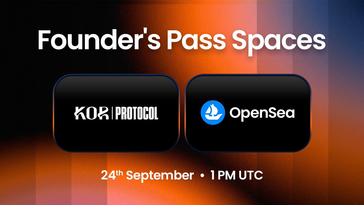 KOR Protocol (@korprotocol) on Twitter photo ๐ Founderโs Pass Spaces w/ @OpenSea
๐ TOMORROW Tuesday 24th Sept. 1pm UTC
Roadmap, utility, partnerships <a href="/blackmirror_xp/">blackmirror_xp</a>, <a href="/animocabrands/">Animoca Brands</a>, <a href="/beatport/">Beatport</a>, <a href="/NianticLabs/">Niantic</a> & more.
Donโt miss outโSave your spot ๐
x.com/i/spaces/1jMJgโฆ ๐ Founderโs Pass Spaces w/ @OpenSea
๐ TOMORROW Tuesday 24th Sept. 1pm UTC
Roadmap, utility, partnerships <a href="/blackmirror_xp/">blackmirror_xp</a>, <a href="/animocabrands/">Animoca Brands</a>, <a href="/beatport/">Beatport</a>, <a href="/NianticLabs/">Niantic</a> & more.
Donโt miss outโSave your spot ๐
x.com/i/spaces/1jMJgโฆ