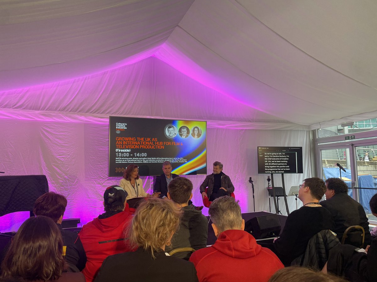 Actor, director &amp; writer <a href="/andyserkis/">Andy Serkis</a> in discussion with Stan McCoy  from the MPA on growing the UK as an international hub for film &amp; TV production. #LabourConference2024  #CreativeIndustries