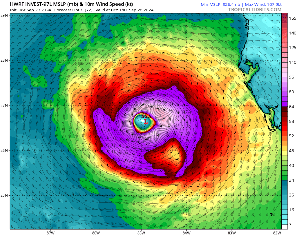 BhatiaKieran's tweet photo. 06Z regional dynamical models #HAFS #HMON #HWRF perform best when it comes to rapid intensification but often they can be biased low in the most extreme cases. They are all showing cat 3 - cat 5 #Hurricane #Helene in 3 days. 100 mph intensification in 48 hours starting tomorrow? https://t.co/T7JtwXwOn7